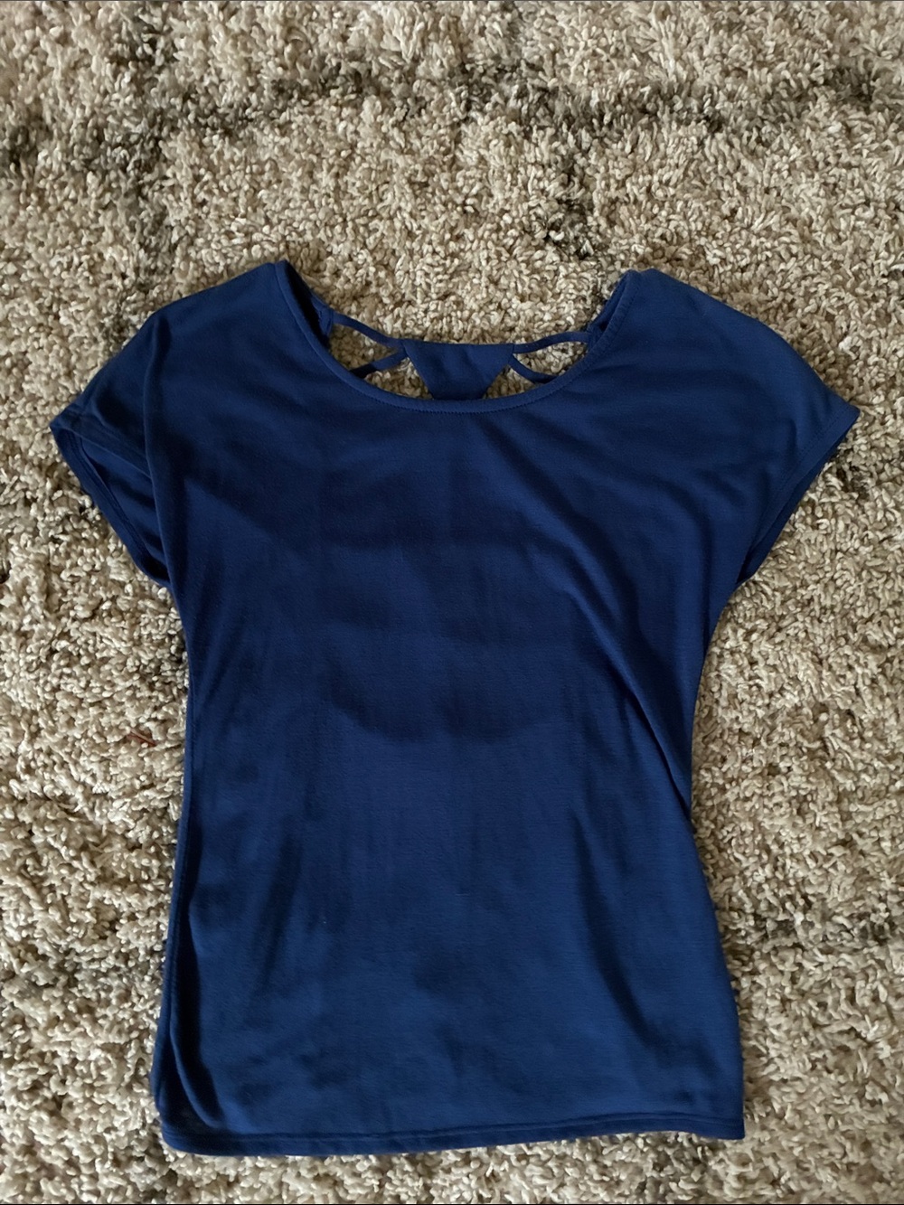 Charlotte Russe Navy Short-Sleeve Top with Back Cutout